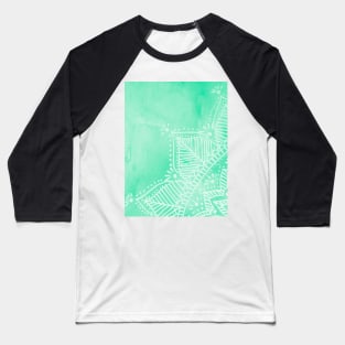 Doodled mandala on watercolor background - aqua Baseball T-Shirt